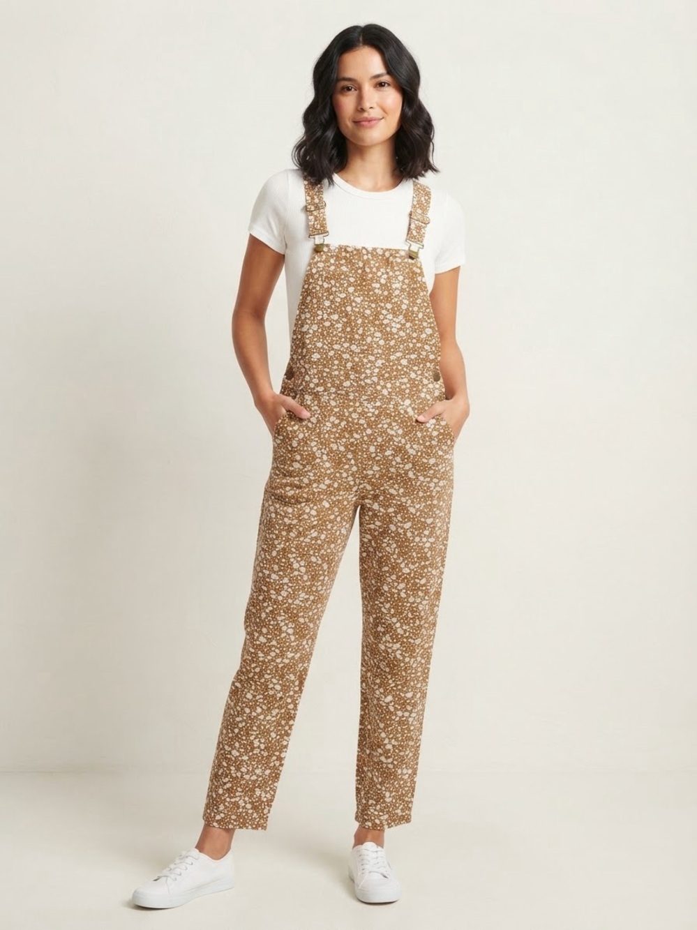 Storia Sz M Brown Floral Cottagecore Relaxed Cotton Overalls Jumpsuit